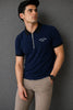 MIDNIGHT NAVY ZIPPER POLO COMBED TERRY MEN’S T-SHIRT WITH BLACK COLLAR 538