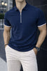 NAVY BLUE PREMIUM PIQUEZIPPER COLLARPOLO T-SHIRT 537