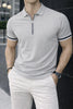 LIGHT GREY ZIPPER STYLE PIQUE POLO T-SHIRT WITH CONTRAST CUFFS 533