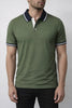 OLIVE GREEN STRIPED COLLAR PIQUE MEN’S POLO T-SHIRT 531