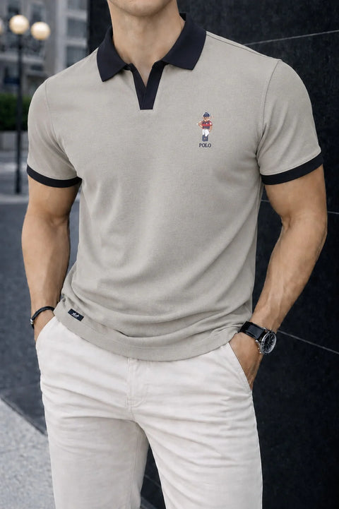 Mini Polo Rider Printed Cream Pique V-Neck Polo Shirt 547+546