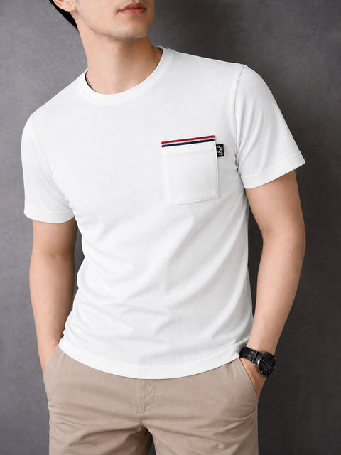 MEN'S WHITE COTTON THERMAL TAPE POCKET T-SHIRT 539
