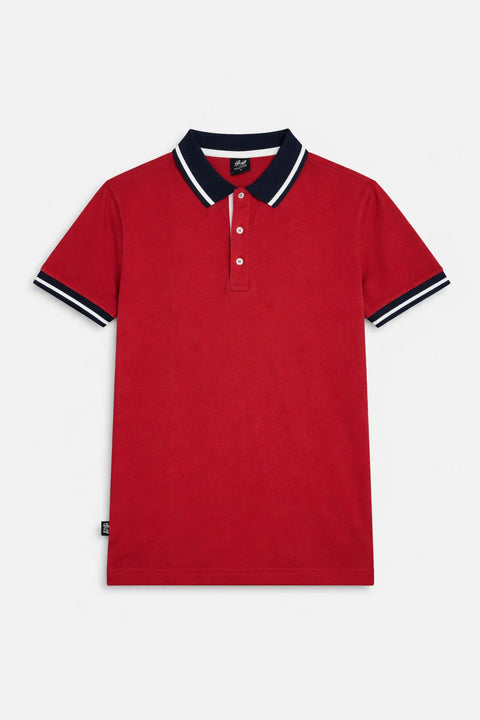 RED PREMIUM PIQUE POLO T-SHIRT WITH CONTRAST COLLAR 533