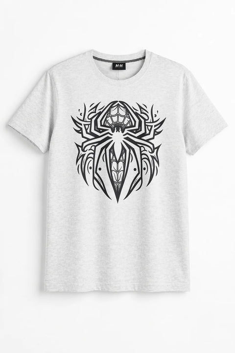 LIGHT GREY SPIDER HIGH DENSITY PRINTED MEN’S JERSEY T-SHIRT 546