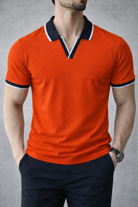 ORANGE CONTRAST COLLAR PIQUE POLO T-SHIRT 532
