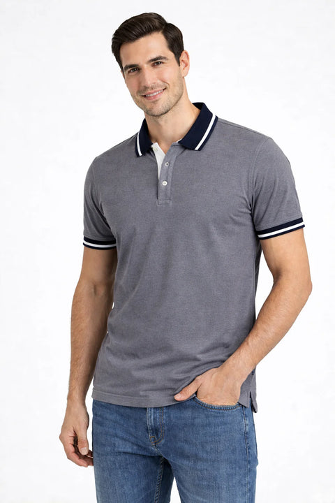 Men's Grey Contrast Collar Polo Shirt 531