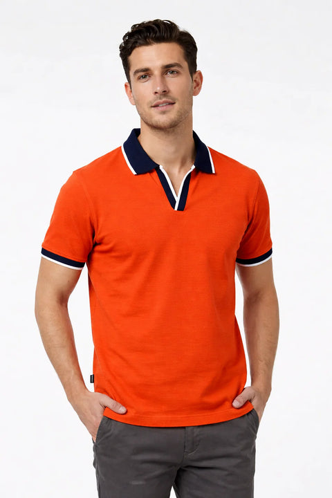 ORANGE CONTRAST COLLAR PIQUE POLO T-SHIRT 532