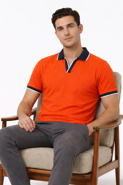 ORANGE CONTRAST COLLAR PIQUE POLO T-SHIRT 532