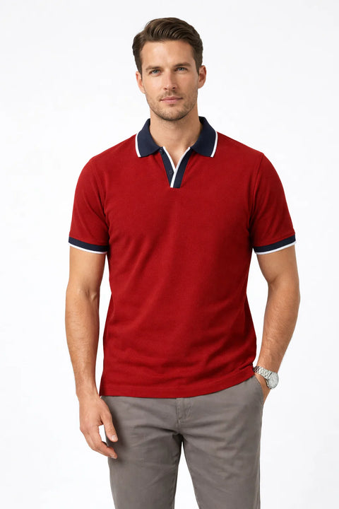 MAROON CONTRAST COLLAR PIQUE POLO T-SHIRT 532