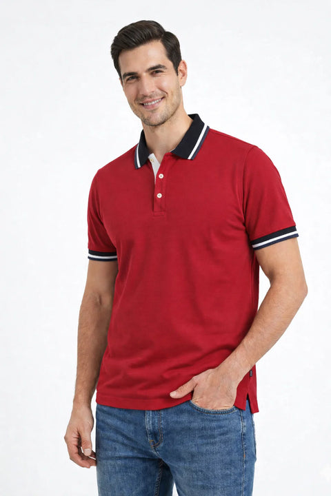 RED PREMIUM PIQUE POLO T-SHIRT WITH CONTRAST COLLAR 533