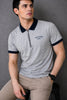 GREY ZIPPER POLO COMBED TERRY MEN’S T-SHIRT WITH BLACK COLLAR 546