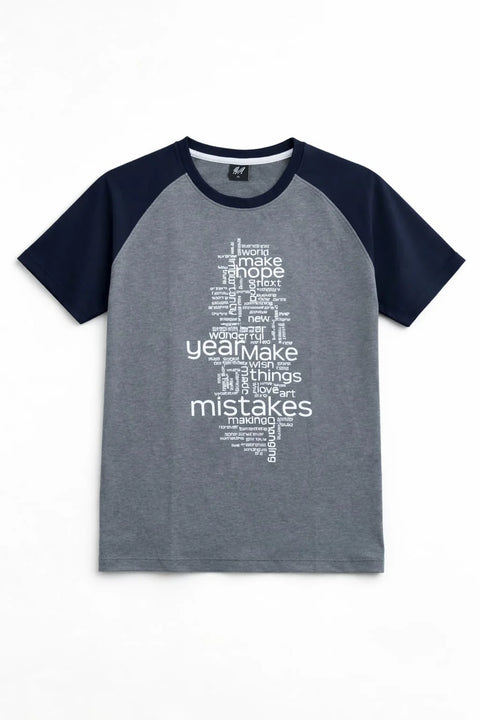 GREY TYPOGRAPHIC PRINTED MEN’S RAGLAN T-SHIRT 538