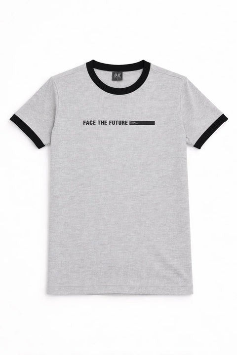 LIGHT GREY FACE THE FUTURE PRINTED COMBED TERRY MEN’S T-SHIRT 539