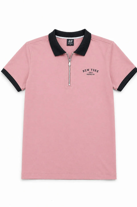 PINK ZIPPER POLO COMBED TERRY MEN’S T-SHIRT 540