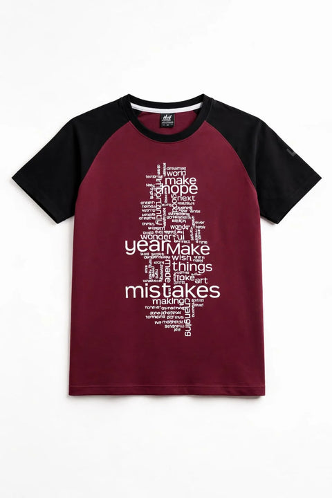 Maroon & Black Motivational Text Printed Men's T-Shirt 544