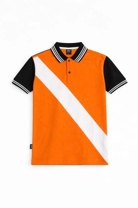 ORANGE DIAGONAL STRIPE PIQUE MEN’S POLO T-SHIRT 532