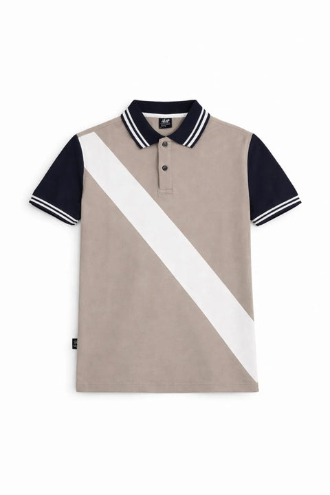 MEN'S BEIGE CONTRAST STRIPE PREMIUM PIQUE POLO T-SHIRT 533