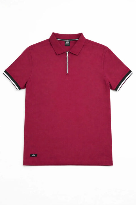 MAROON PREMIUM PIQUE ZIPPER COLLAR POLO T-SHIRT 533