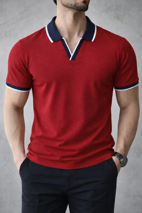 MAROON CONTRAST COLLAR PIQUE POLO T-SHIRT 532
