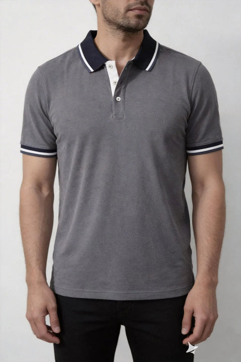 Men's Grey Contrast Collar Polo Shirt 531