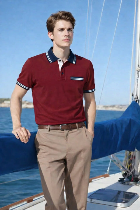 MAROON PREMIUM JERSEY POLO T-SHIRT WITH CONTRAST COLLAR FOR MEN 537