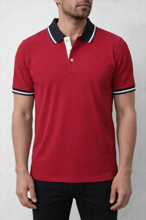 RED PREMIUM PIQUE POLO T-SHIRT WITH CONTRAST COLLAR 533