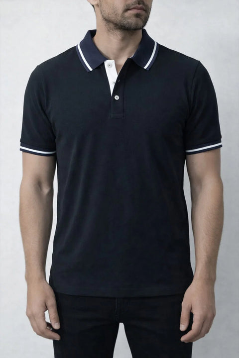 NAVY BLUE PREMIUM PIQUE POLO T-SHIRT WITH CONTRAST COLLAR 538