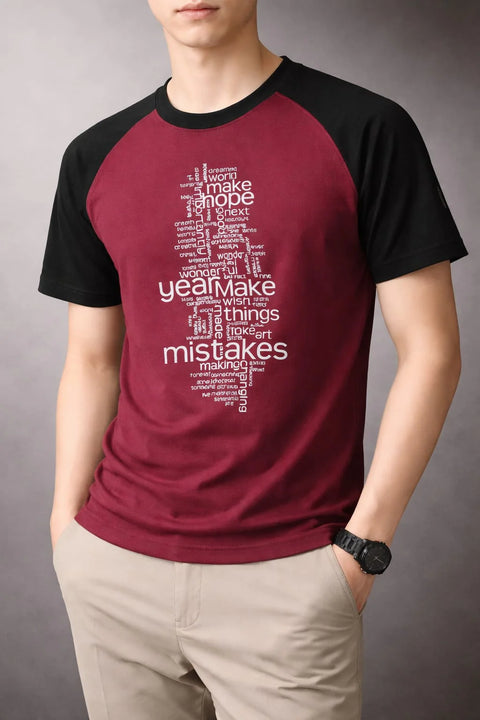 Maroon & Black Motivational Text Printed Men's T-Shirt 544