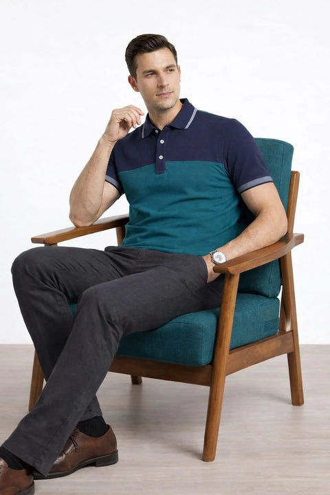 Navy & Blue with Navy Collar Men's Polo Shirts 538