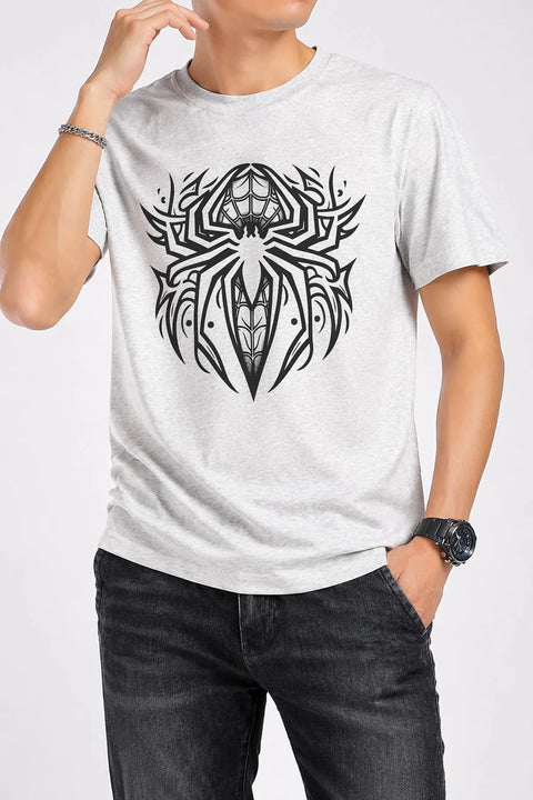 LIGHT GREY SPIDER HIGH DENSITY PRINTED MEN’S JERSEY T-SHIRT 546