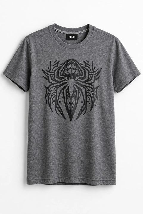 CHARCOAL GREY SPIDER HIGH DENSITY PRINTED MEN’S JERSEY T-SHIRT 540