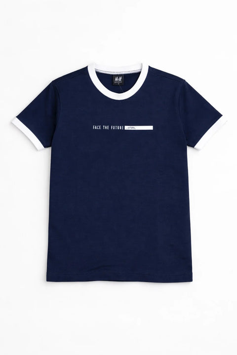 NAVY BLUE FACE THE FUTURE PRINTED COMBED TERRY MEN’S T-SHIRT 531