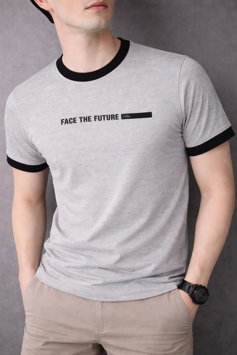 LIGHT GREY FACE THE FUTURE PRINTED COMBED TERRY MEN’S T-SHIRT 539