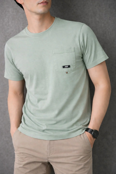 MEN’S GREEN CHEST POCKET JERSEY T-SHIRT 532