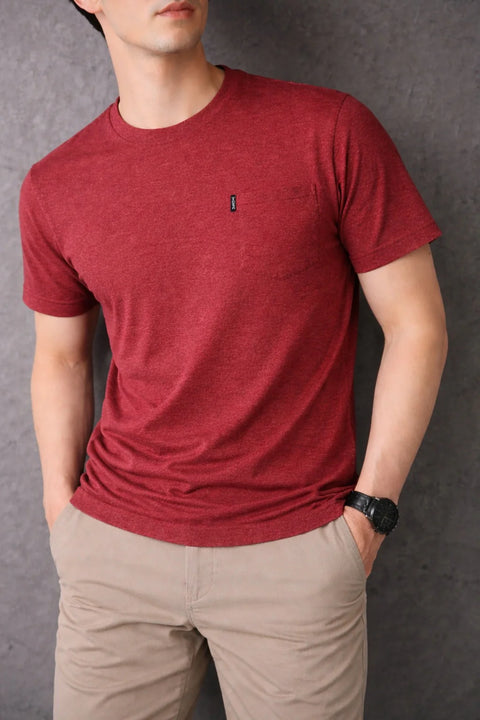 MAROON MELANGE MEN’S T-SHIRT WITH CHEST POCKET 546